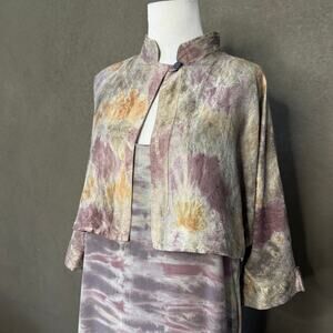 URU Kristine St Rrik 100% Silk Hand Dyed Maxi Dress Crop Jacket Set One Size USA